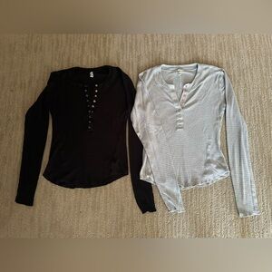 Free People - One of the Girls Henley - black and grey, size medium